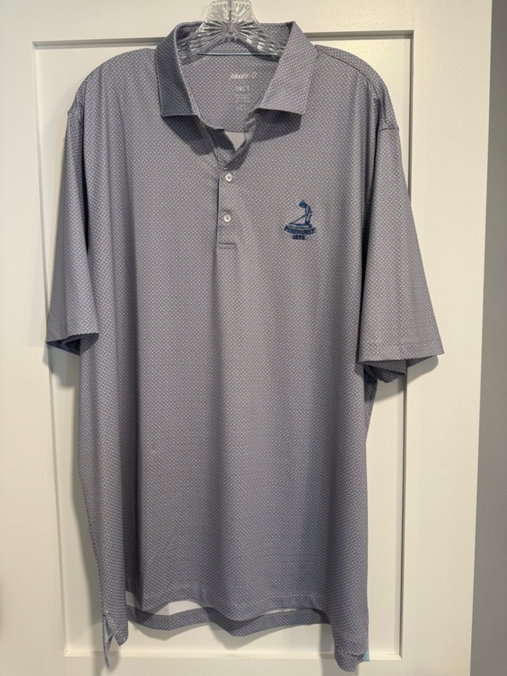 Johnnie-O Pinehurst Short-Sleeve Polo Shirt in Light Gray w/ Subtle Pattern,1XLT